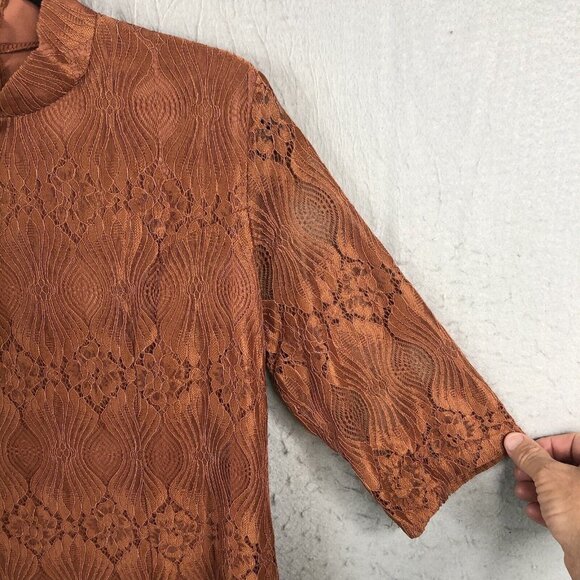 Rust Lace Dress Womens 3XL Sheer Flowy Boho Artsy Dressy Midi Event - Picture 9 of 16